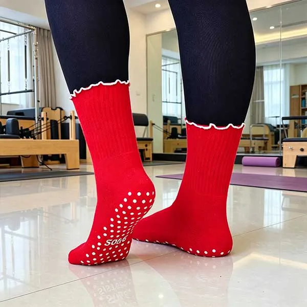 Custom Grip Socks Anti Slip Combed Cotton Embroidery Personalized Yoga Pilates Crew Socks