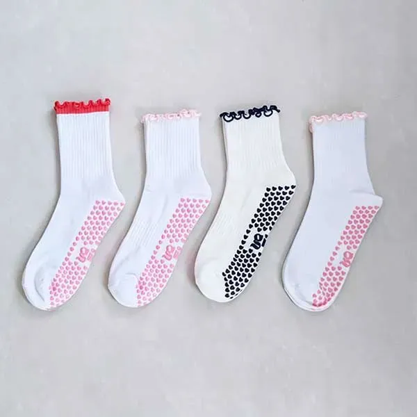 Premium Cotton Anti-slip Plain Grip Pilates Socks Crew Women Stock Indoor Silicone Non slip Yoga Socks